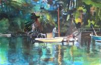 Man and Dog on Boat